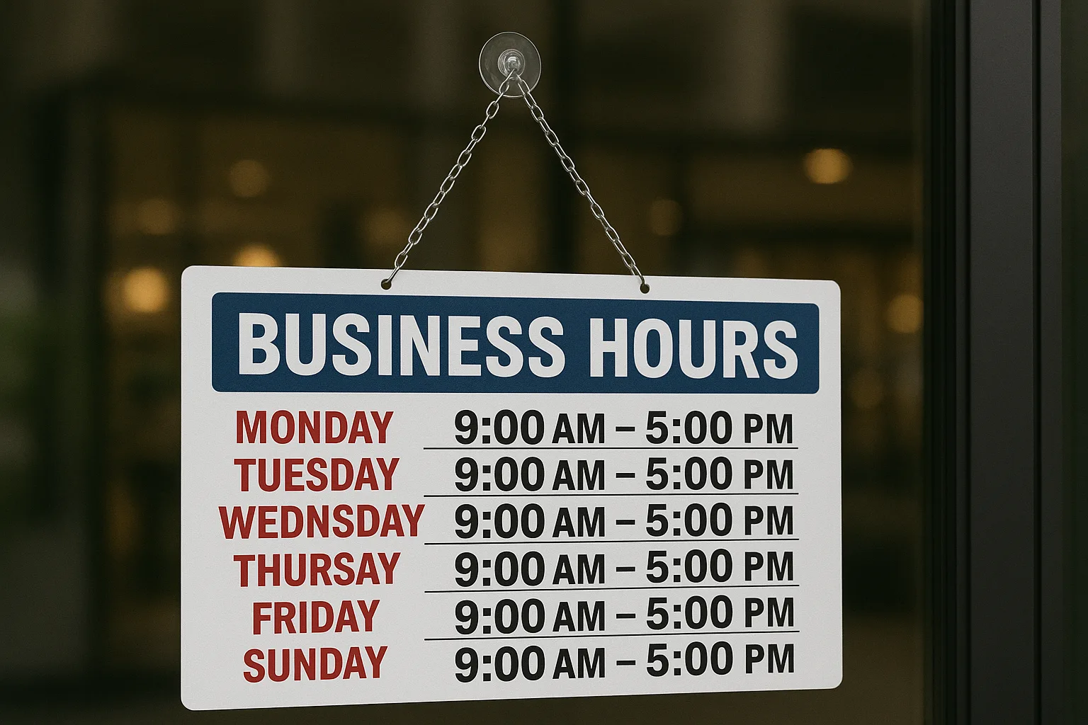 Business Hours Signage