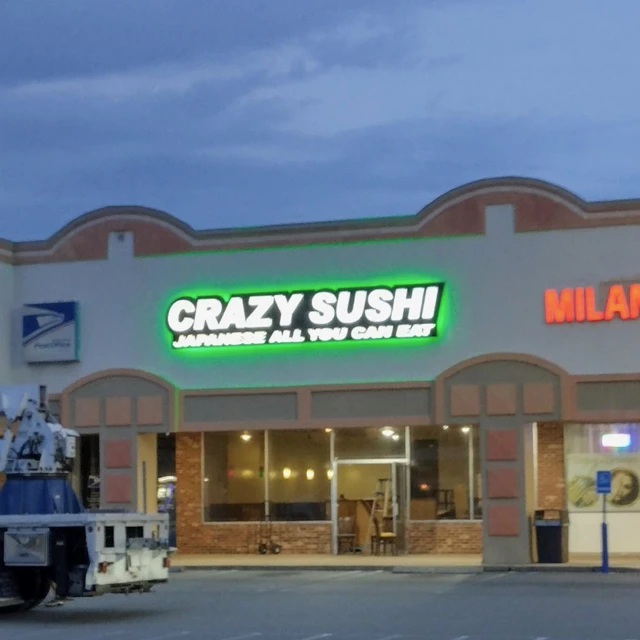 Crazy Sushi LED storefront sign