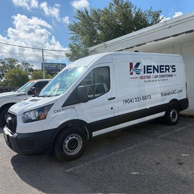 Commercial vehicle lettering and decals on a Jacksonville business truck